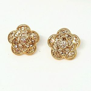 Antique Gold & Clear CZ Flower Earrings